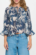 Print Round neck Top with Front Tie Detail