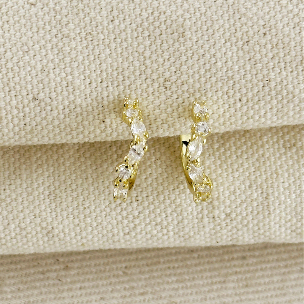 18k Gold Filled Curved Mixed CZ C- Hoop Earrings