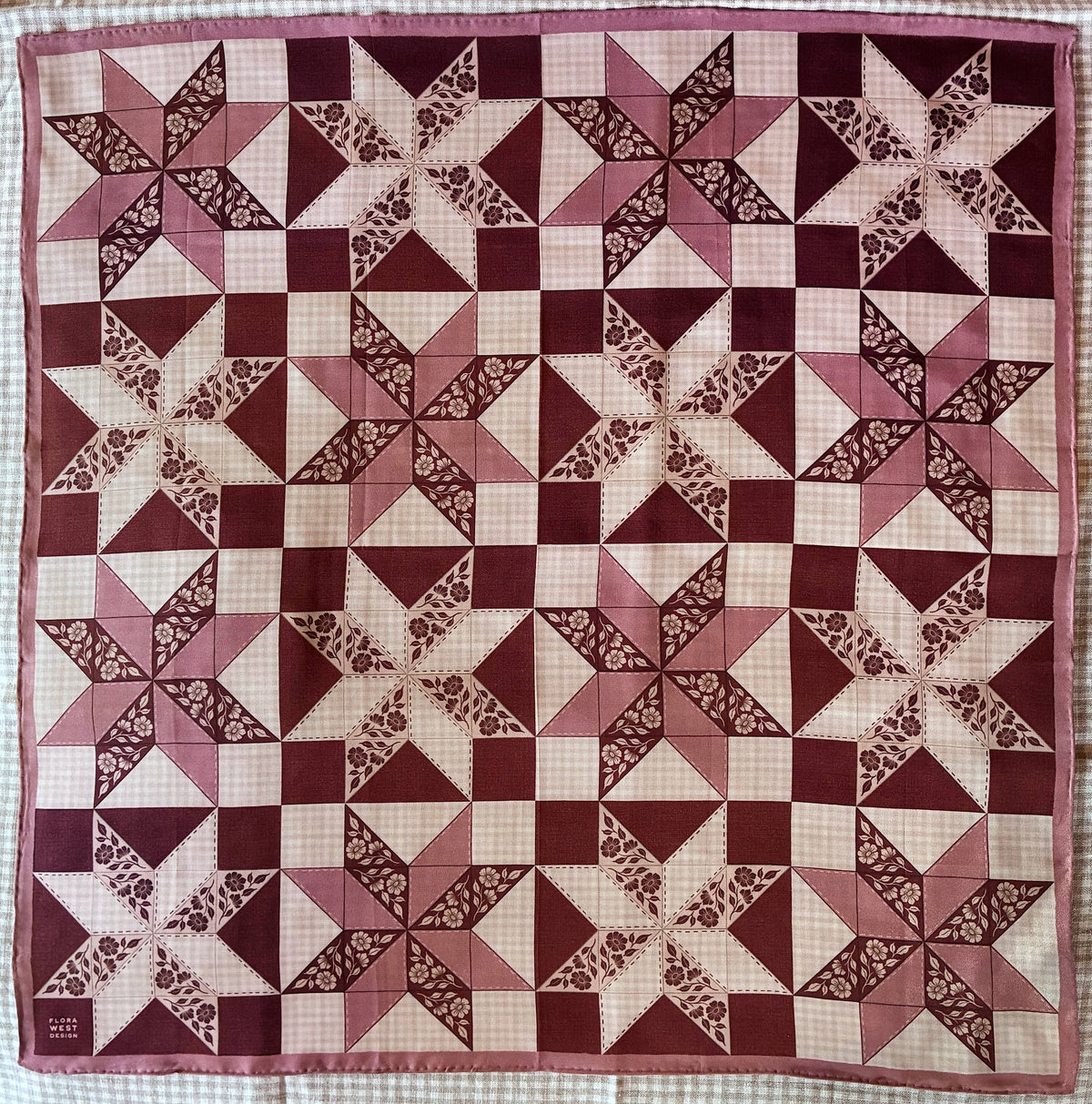 100% Silk Bandana Scarf - Patchwork Quilt Garden 23 Square
