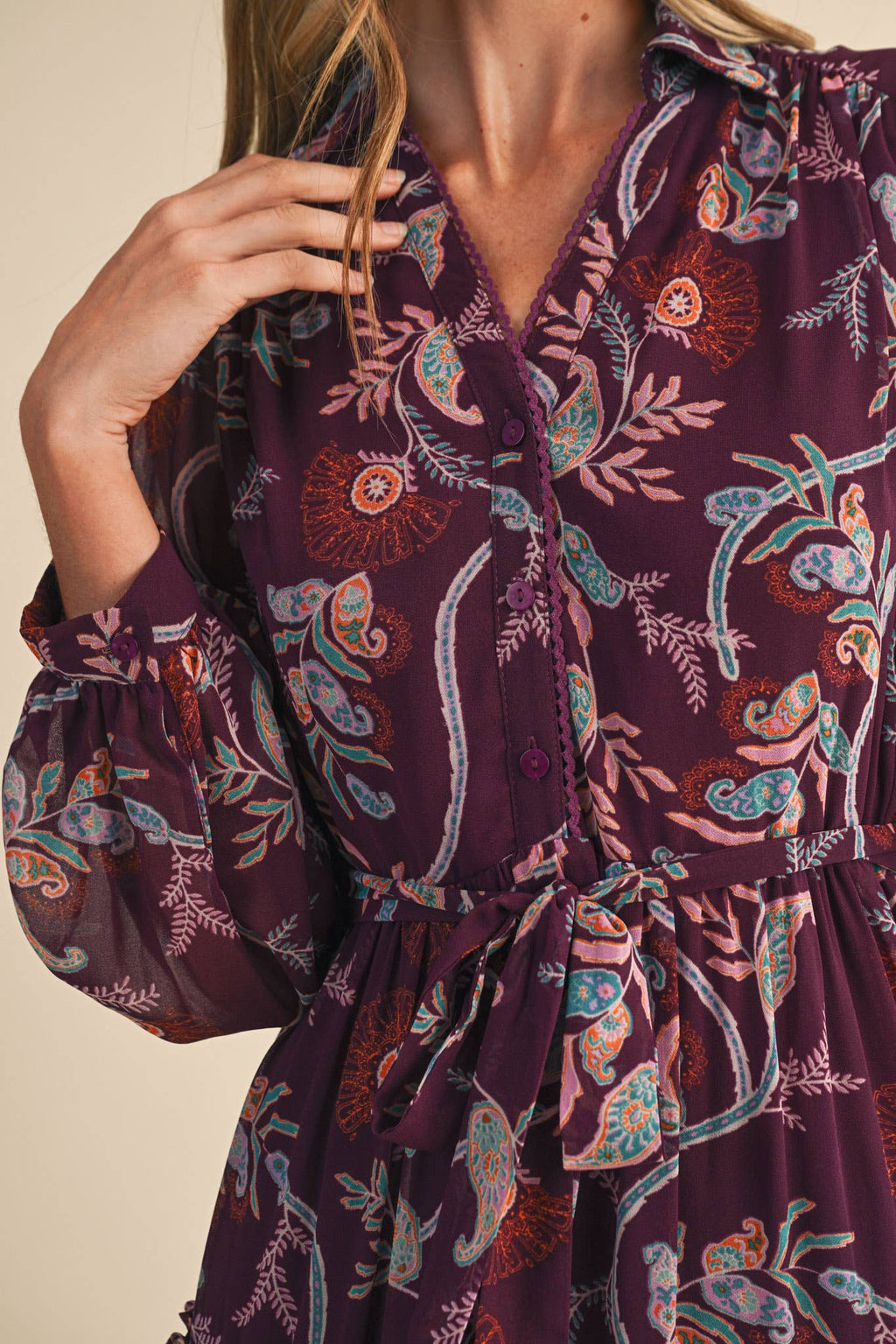 Paisley Print Ruffle Tiered Midi Dress