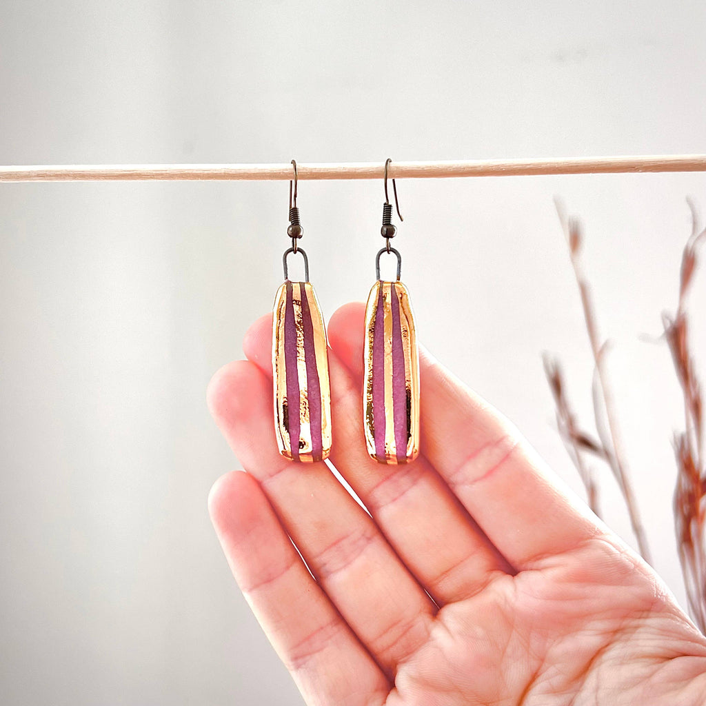 Pink and Gold Striped Clay Earrings