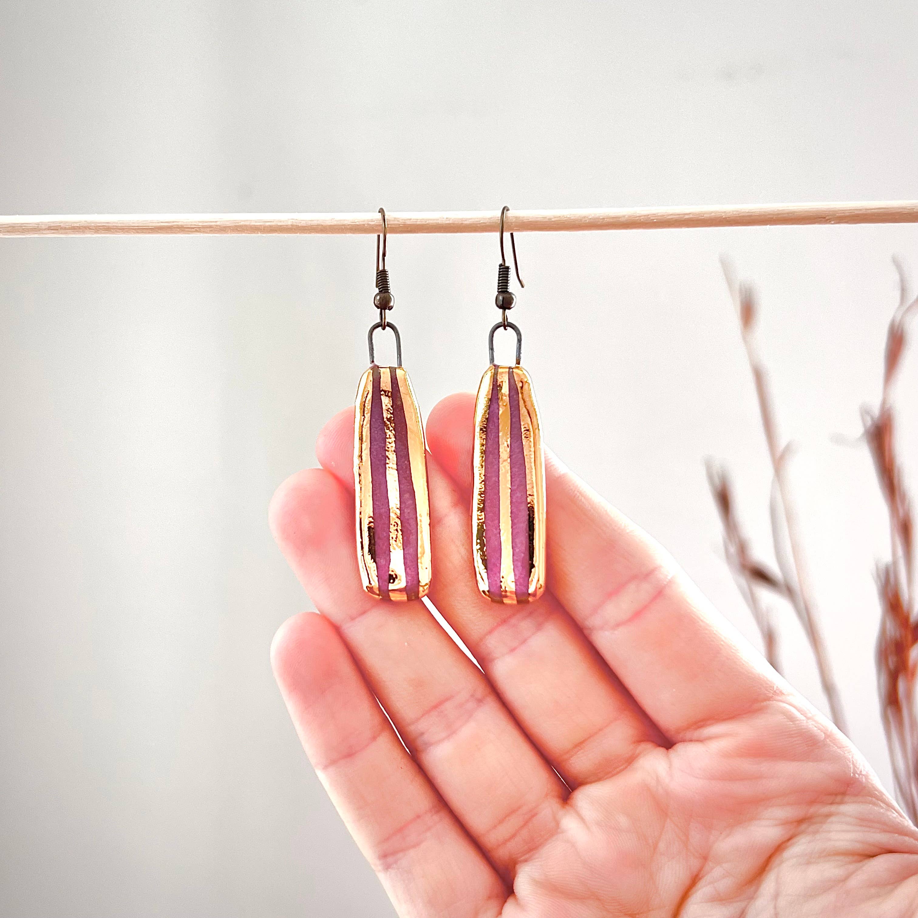 Pink and Gold Striped Clay Earrings