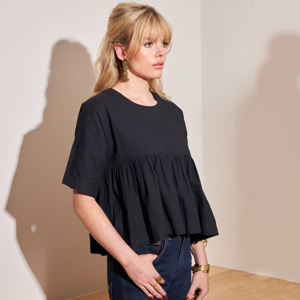 Boxy Ruffle Blouse - Black