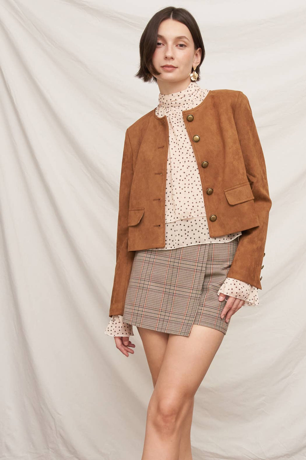 Polka Dot Ribbon Back Ruffle Blouse