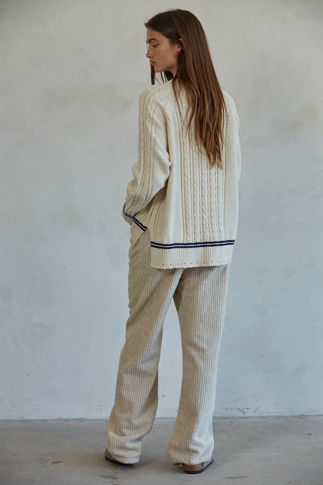 Knit Sweater Cable Crew Neck Pullover