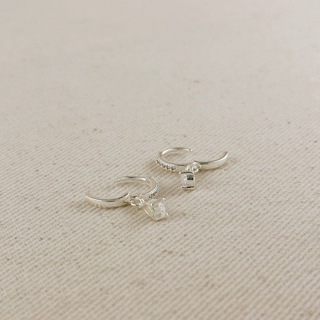 Silver Filled CZ Drop Hoop Earrings