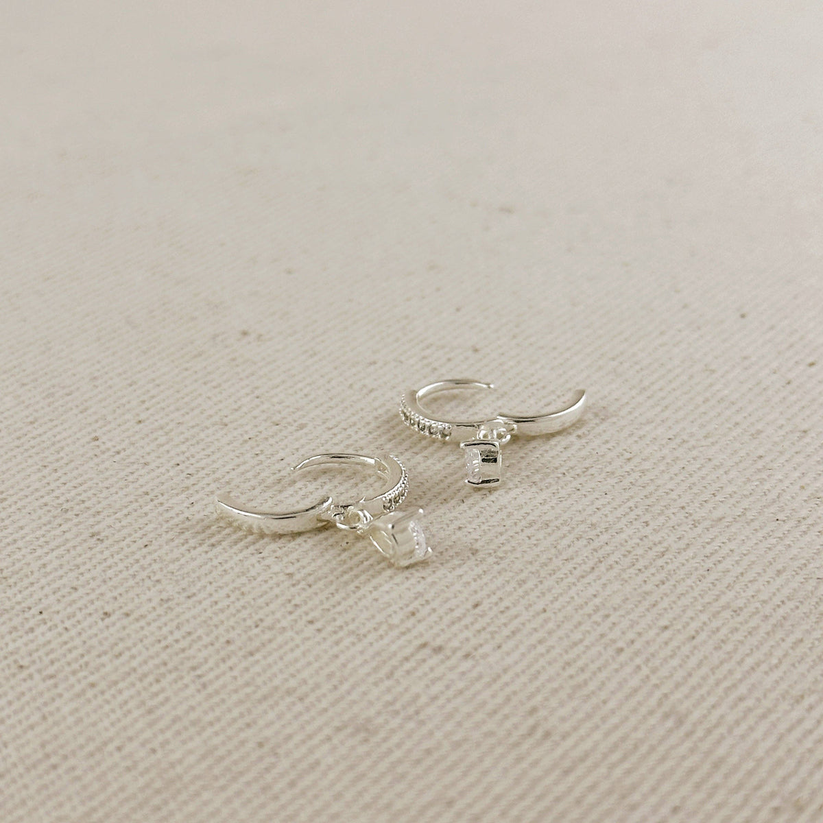 Silver Filled CZ Drop Hoop Earrings