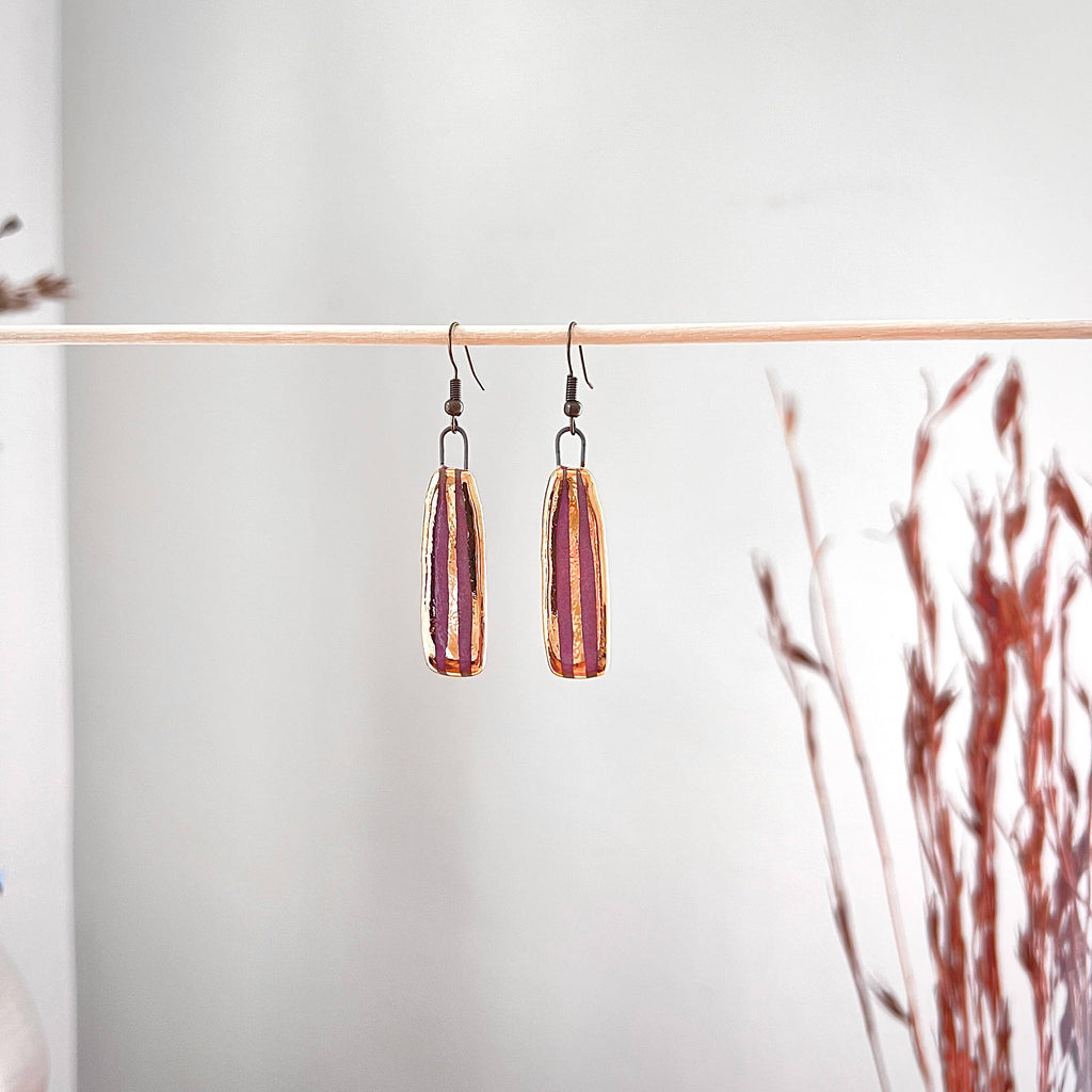 Pink and Gold Striped Clay Earrings