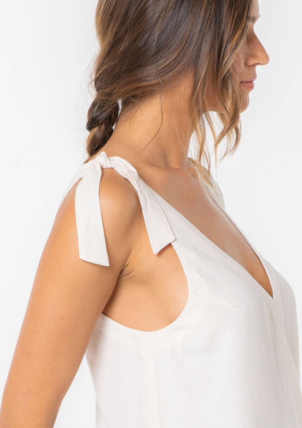 Linen Blend Double V Neck Tank Top