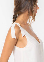Linen Blend Double V Neck Tank Top