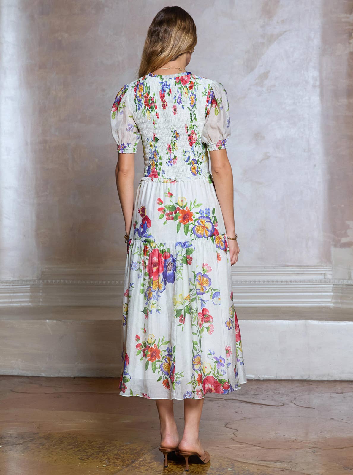 Floral Printed Smocked Midi Dress