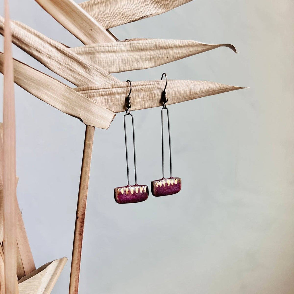 Maroon Gold Striped Clay Earrings