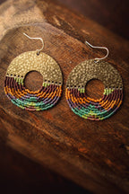 Beaded Handwoven Organic Circular Fringe Earrings (Green)