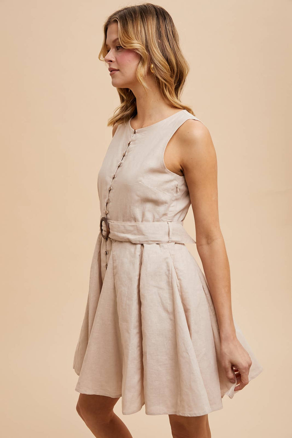 Belted Button Down Linen Dress