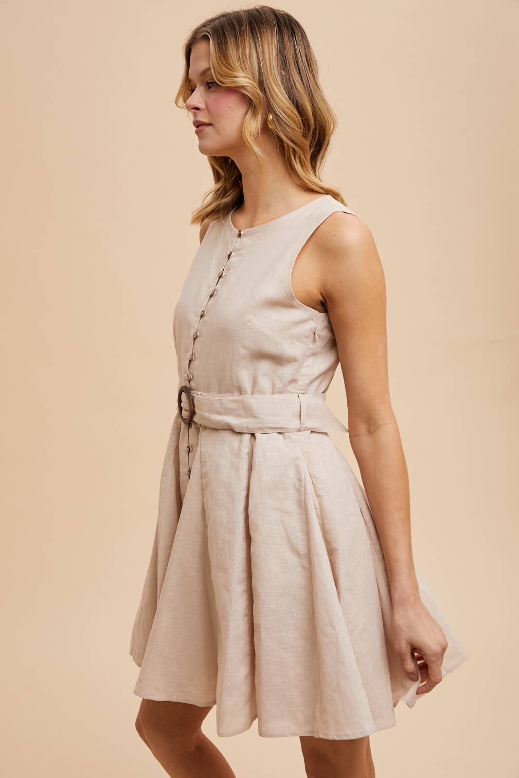 Belted Button Down Linen Dress