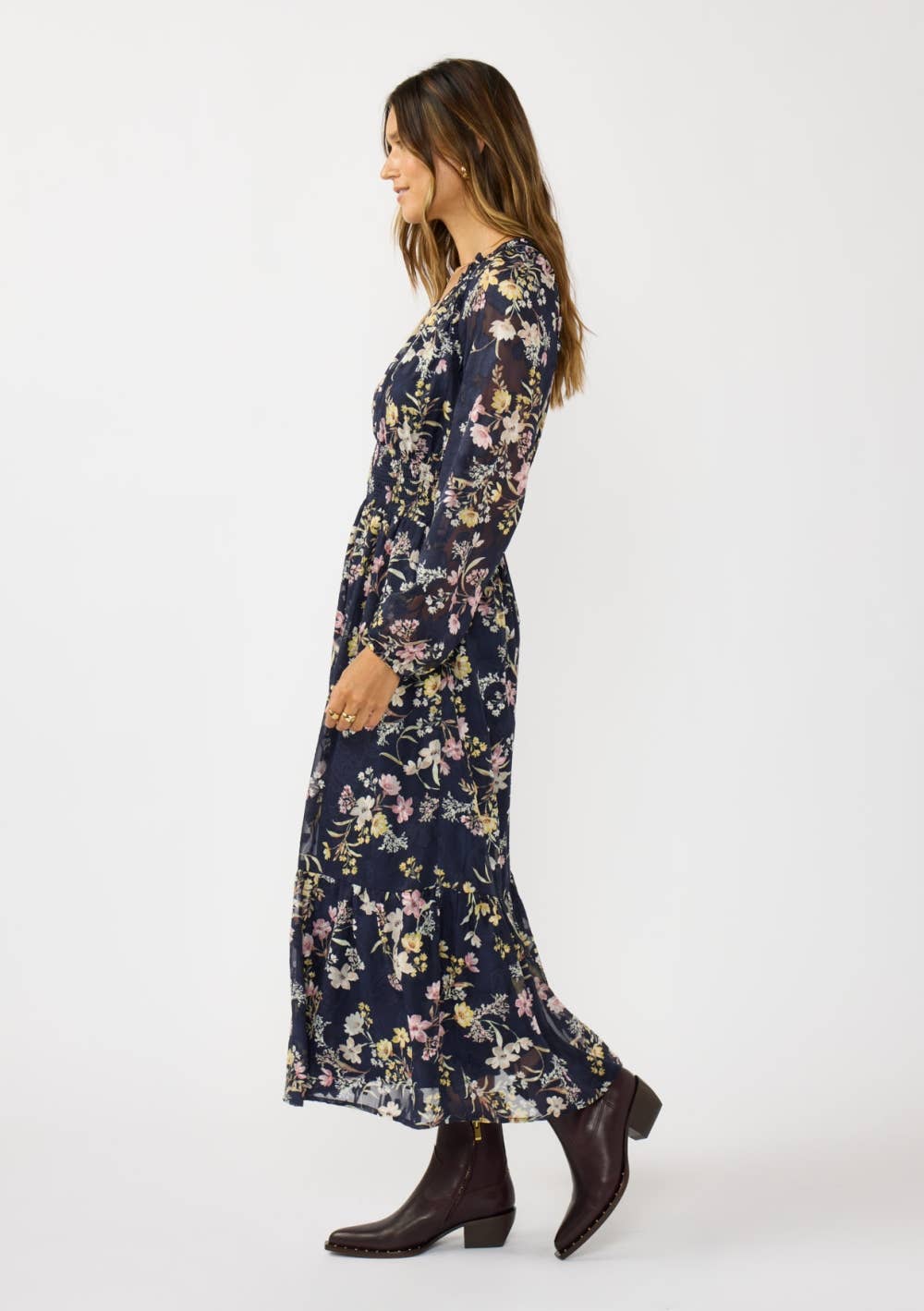 Smocked Waist Ruffle Maxi Dress