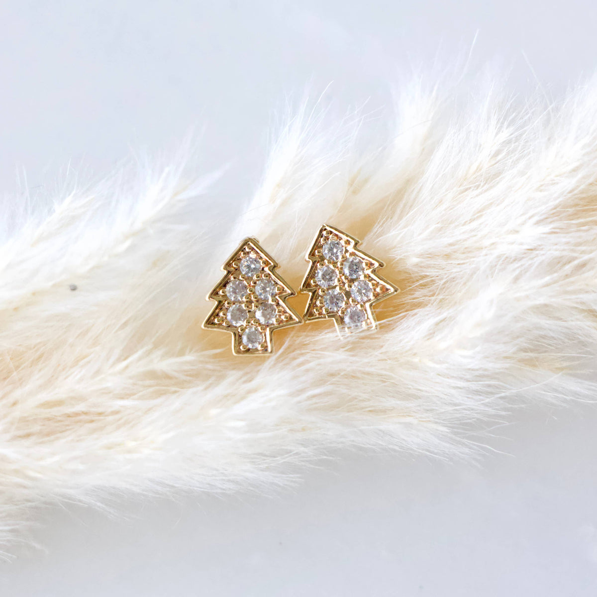 CZ Pine Tree Stud Earrings 