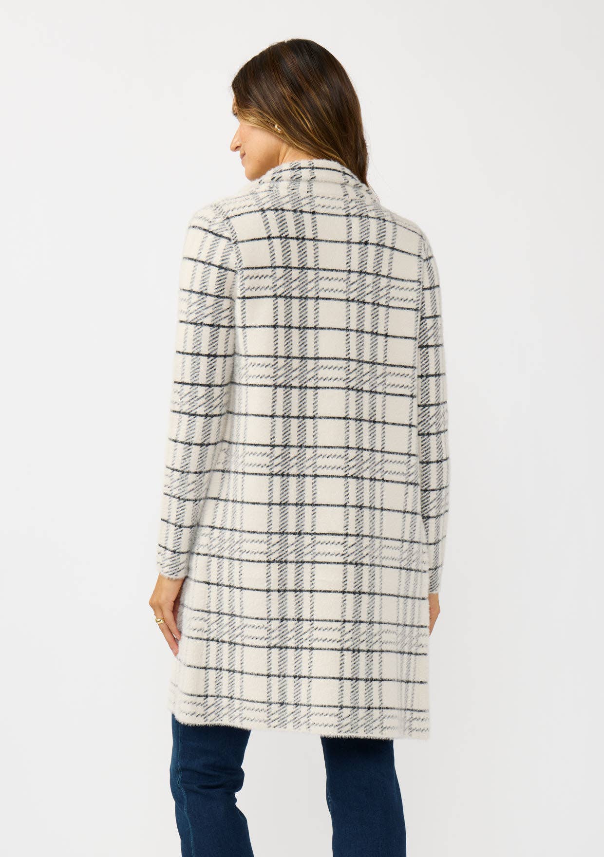 Plaid Notched Collar Button Front Cardigan