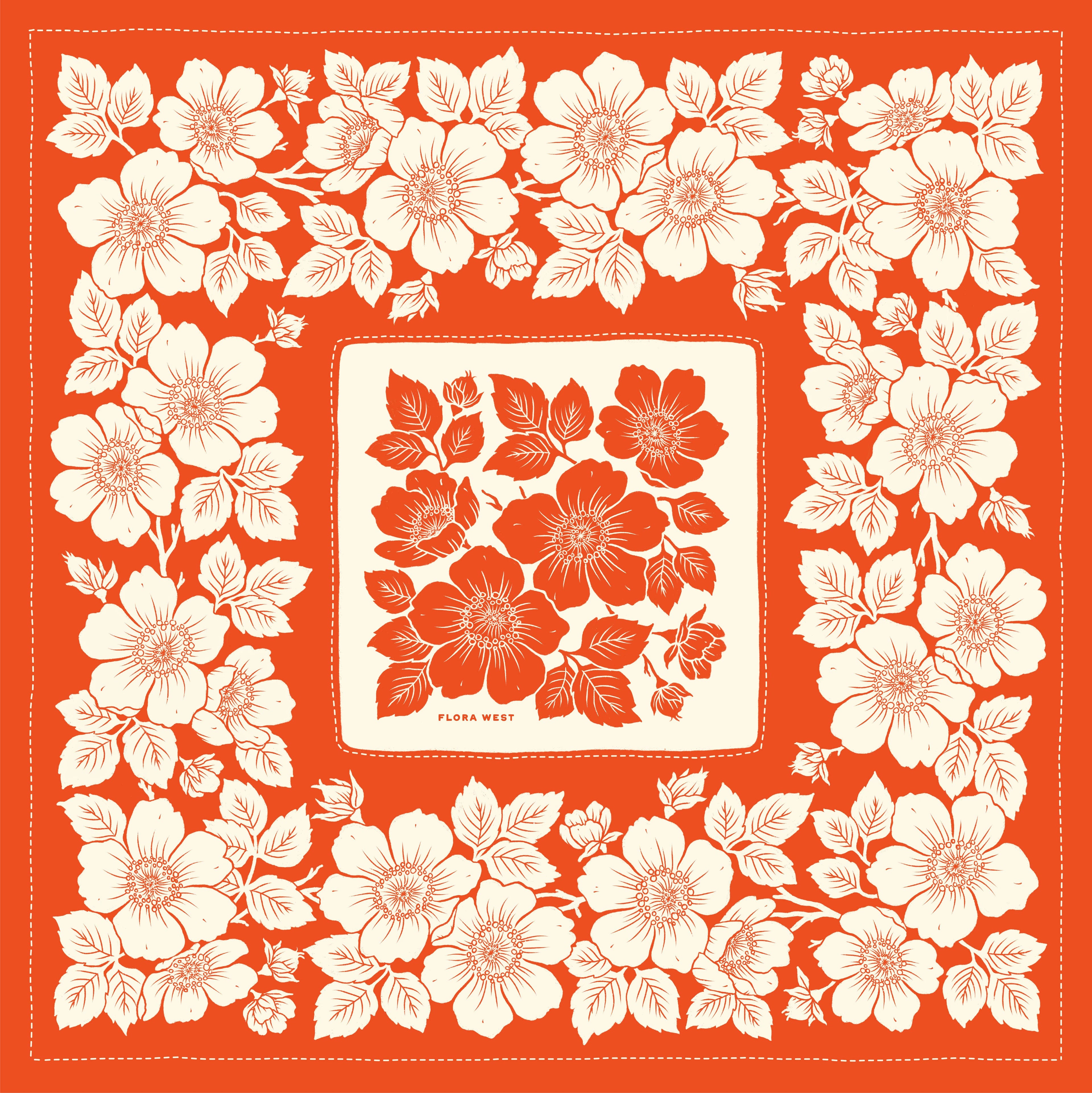 Heirloom Rose Bright Red 23 Square Bandana- 100% Silk