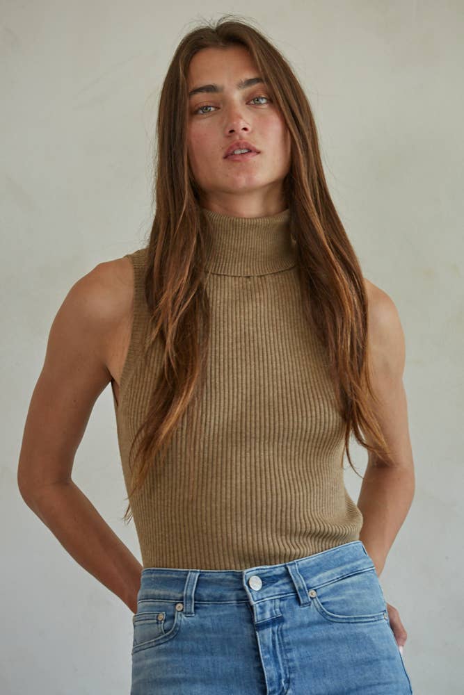 Knit Turtleneck Sleeveless Pullover Top