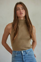 Knit Turtleneck Sleeveless Pullover Top
