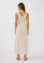 Sleeveless V Neck Smocked Bodice Midi Dress