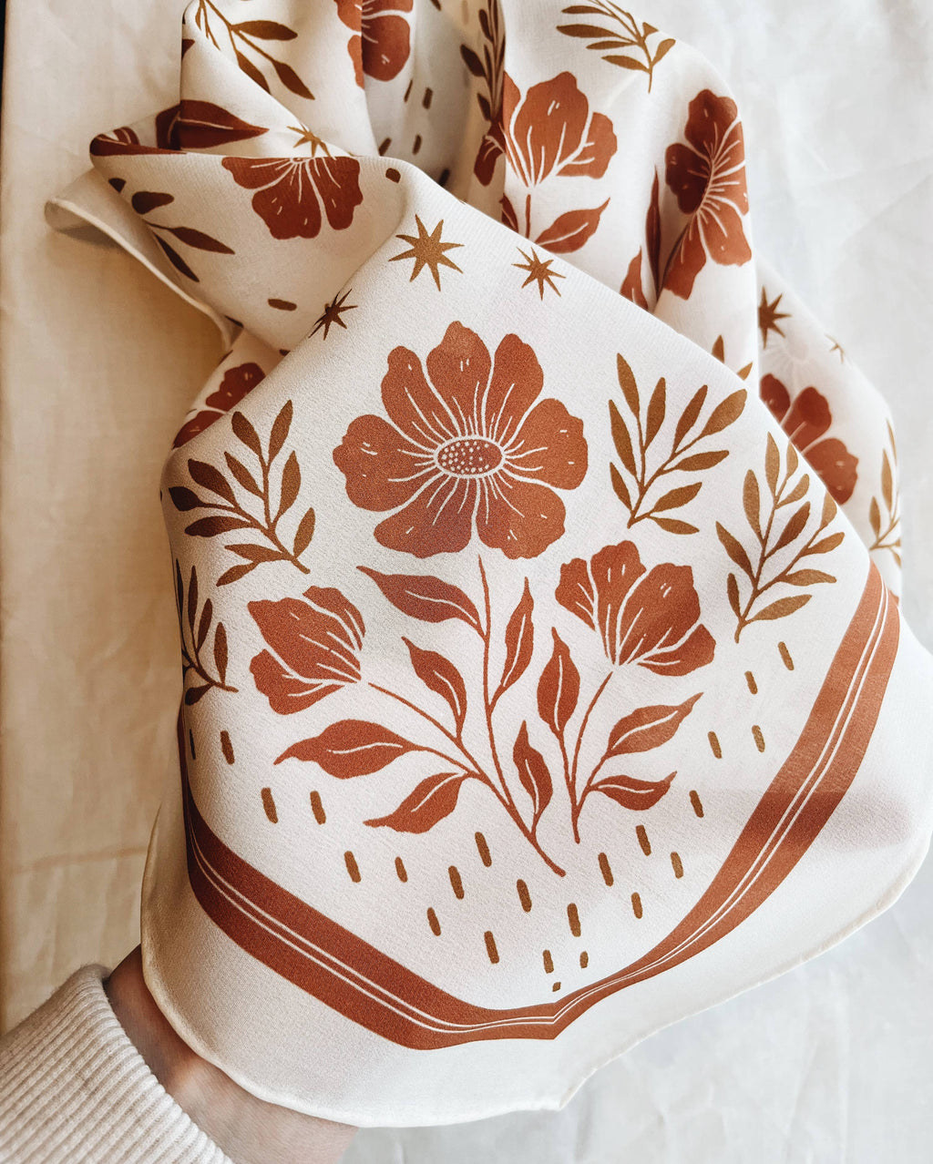 100% Silk Bandana Scarf - Desert Floral Western Earth Tones