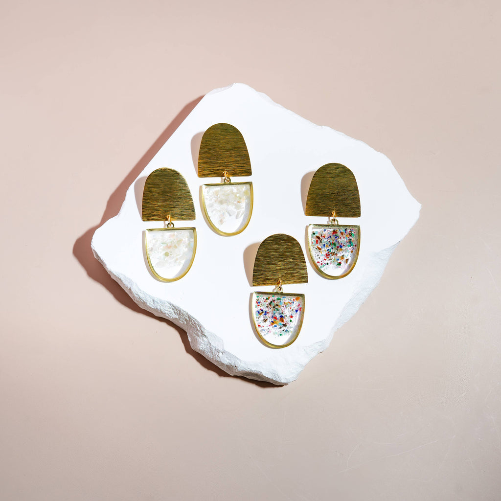 The Capsule Earrings- Brass and Gem Confetti