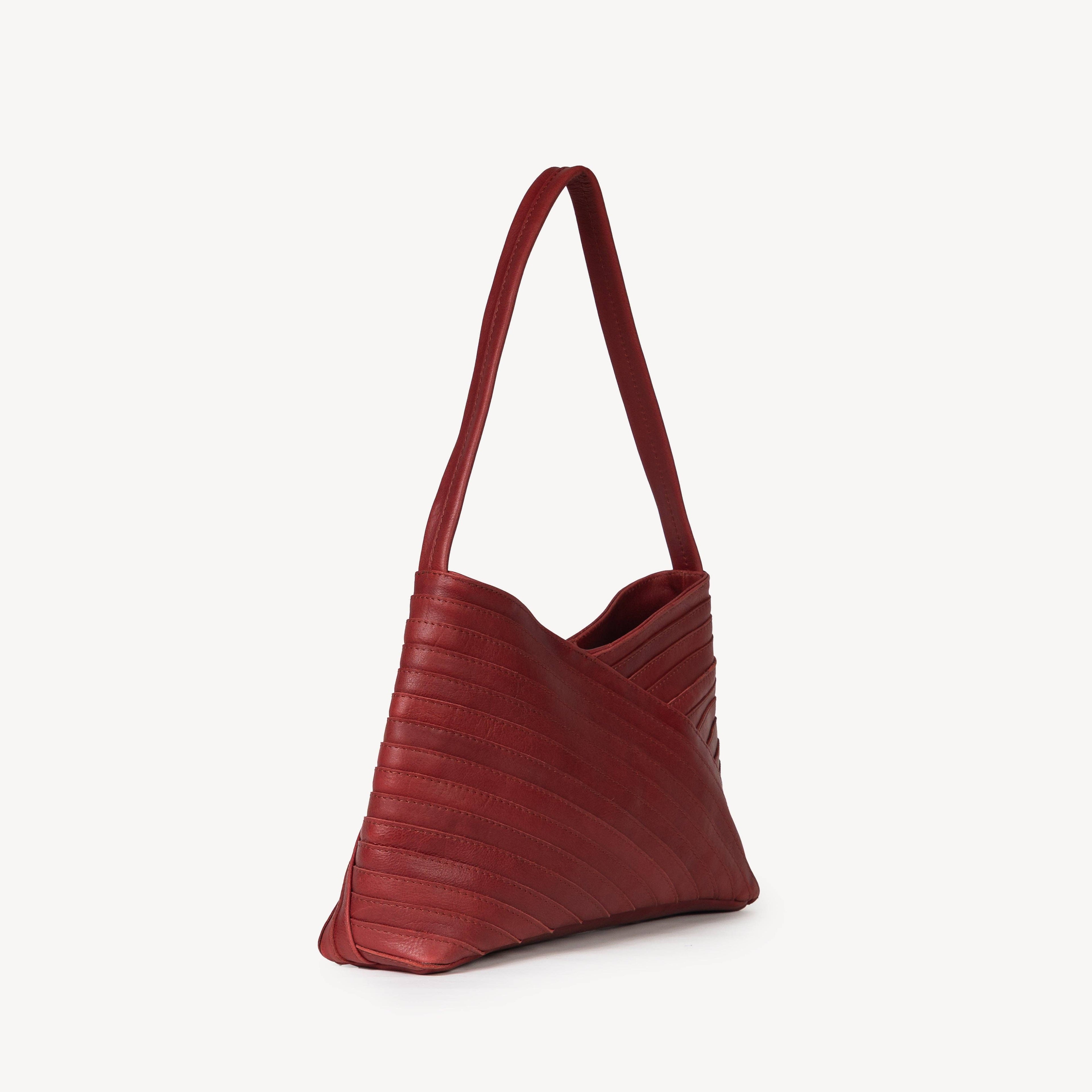 Pebbled Leather Crisscross Handbag - Cherry