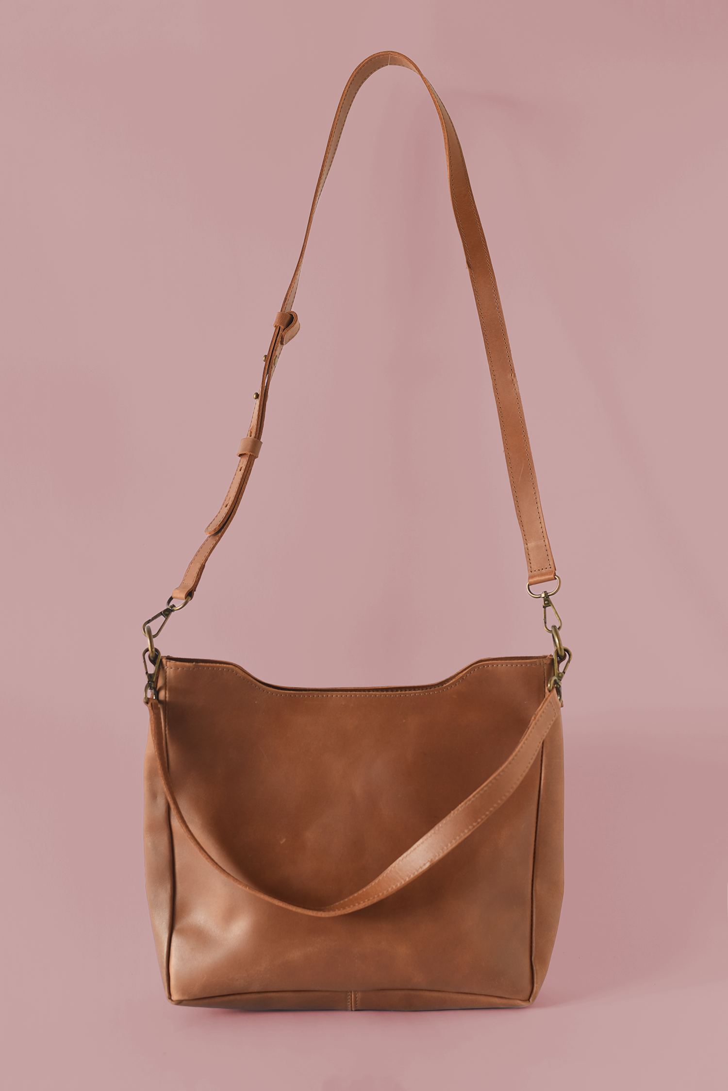 Midsized Brown Leather Crossbody + Shoulder Bag