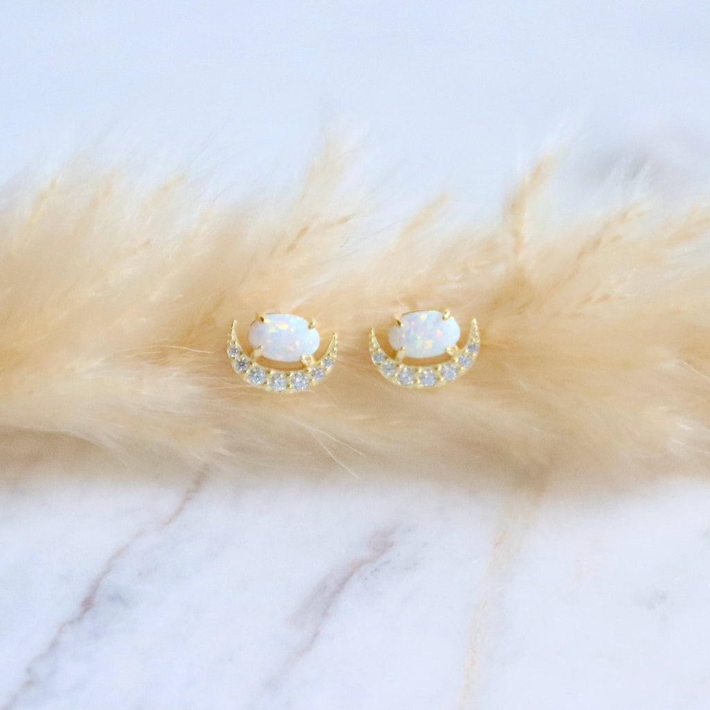 Opal Crescent Stud Earrings
