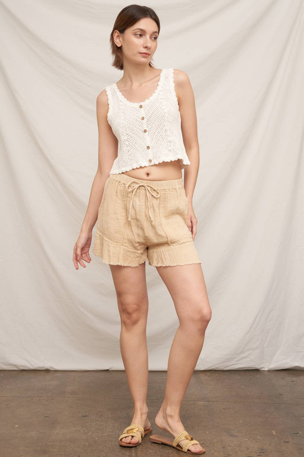Sleeveless Crochet Top with Button Detail