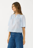 Ruffle Yoke Half Button Top