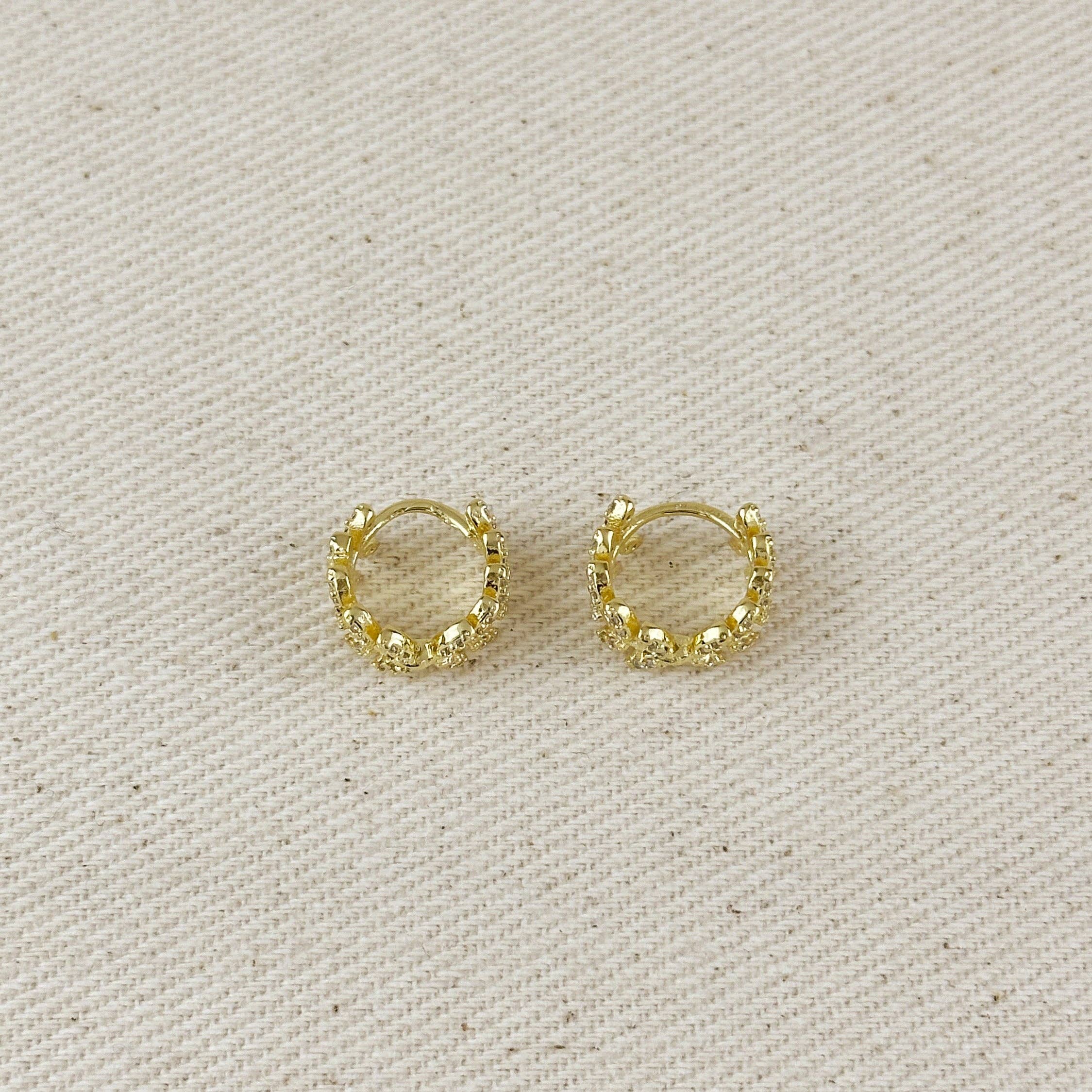 CZ Leaf Clicker Hoop Earrings