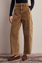 Stretch Corduroy Barrel Leg Pants