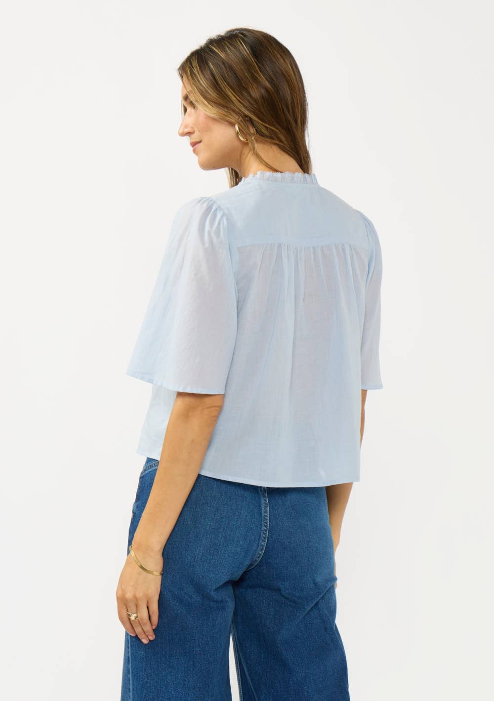 Ruffle Yoke Half Button Top