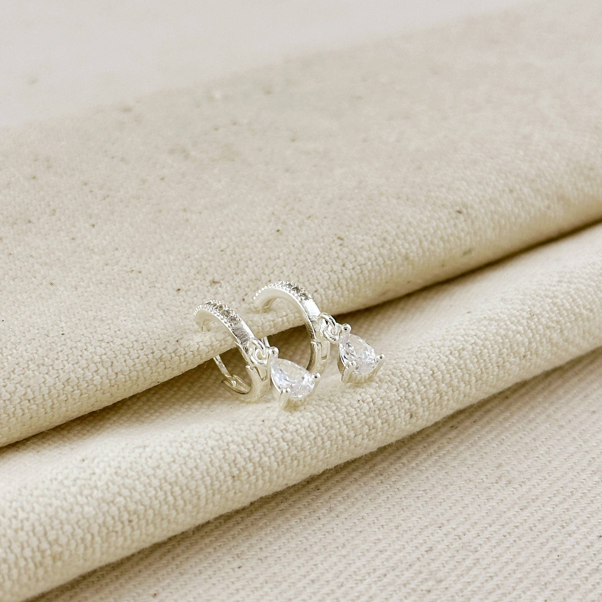 Silver Filled CZ Drop Hoop Earrings