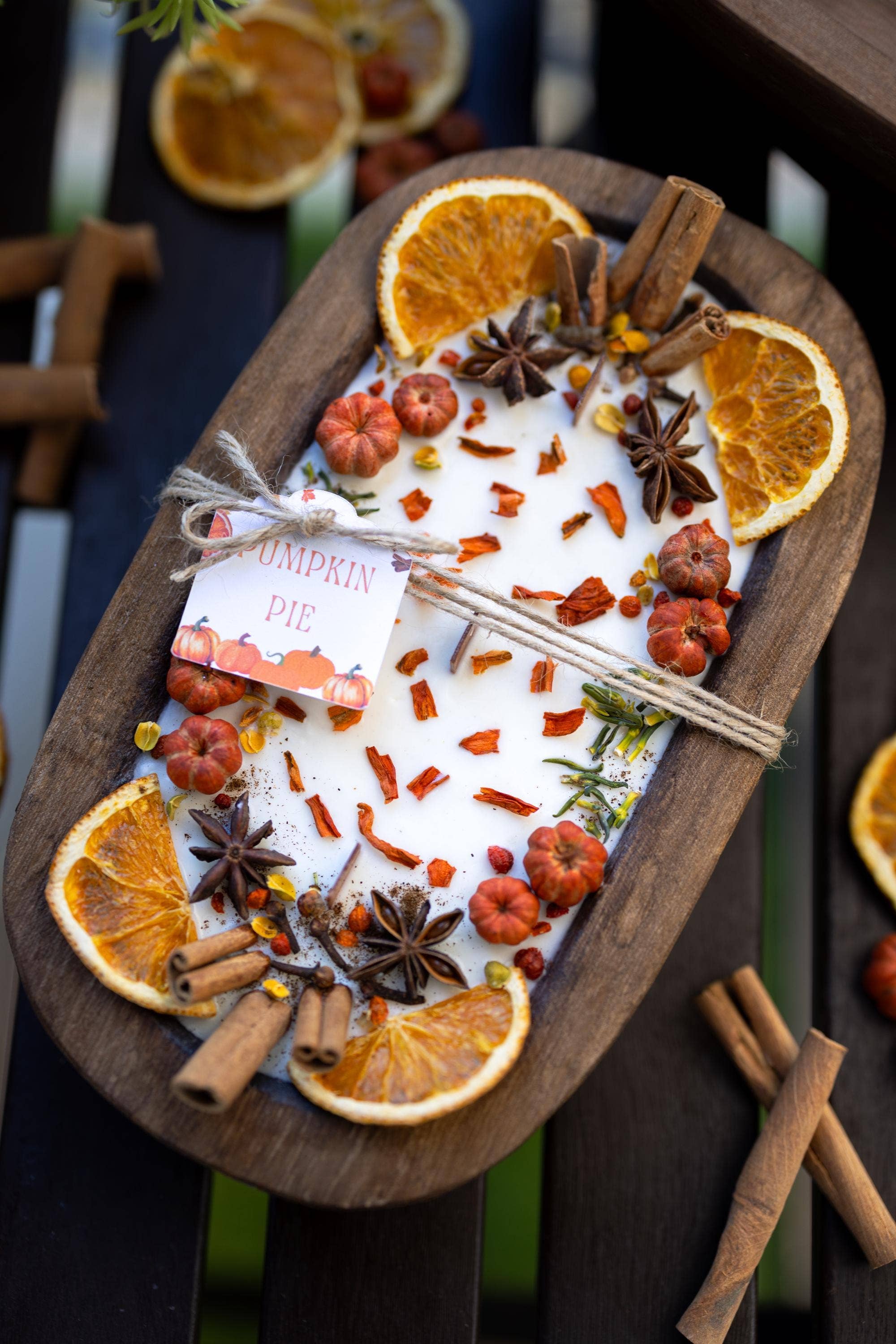 Large Wooden Bowl Fall Soy Candle