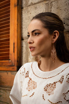 Beaded Handwoven Taos Fringe Earrings (Light Brown)