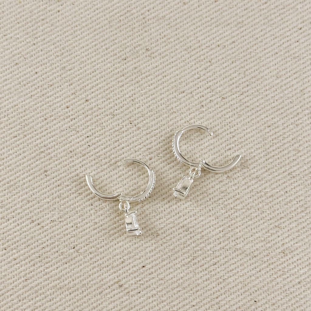 Silver Filled CZ Drop Hoop Earrings