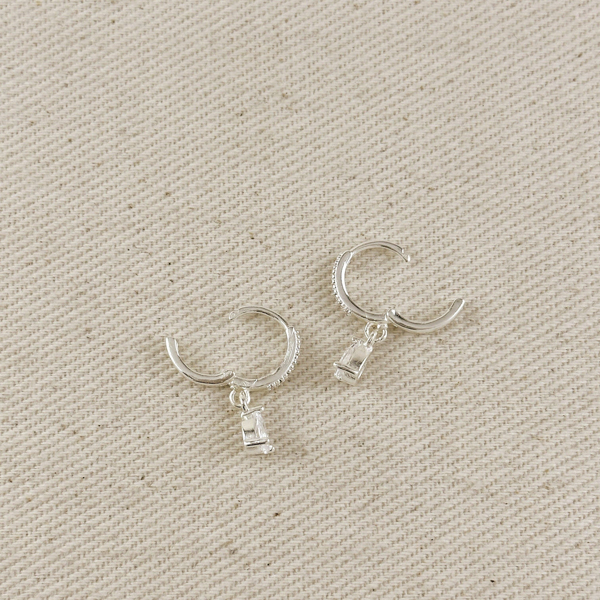 Silver Filled CZ Drop Hoop Earrings