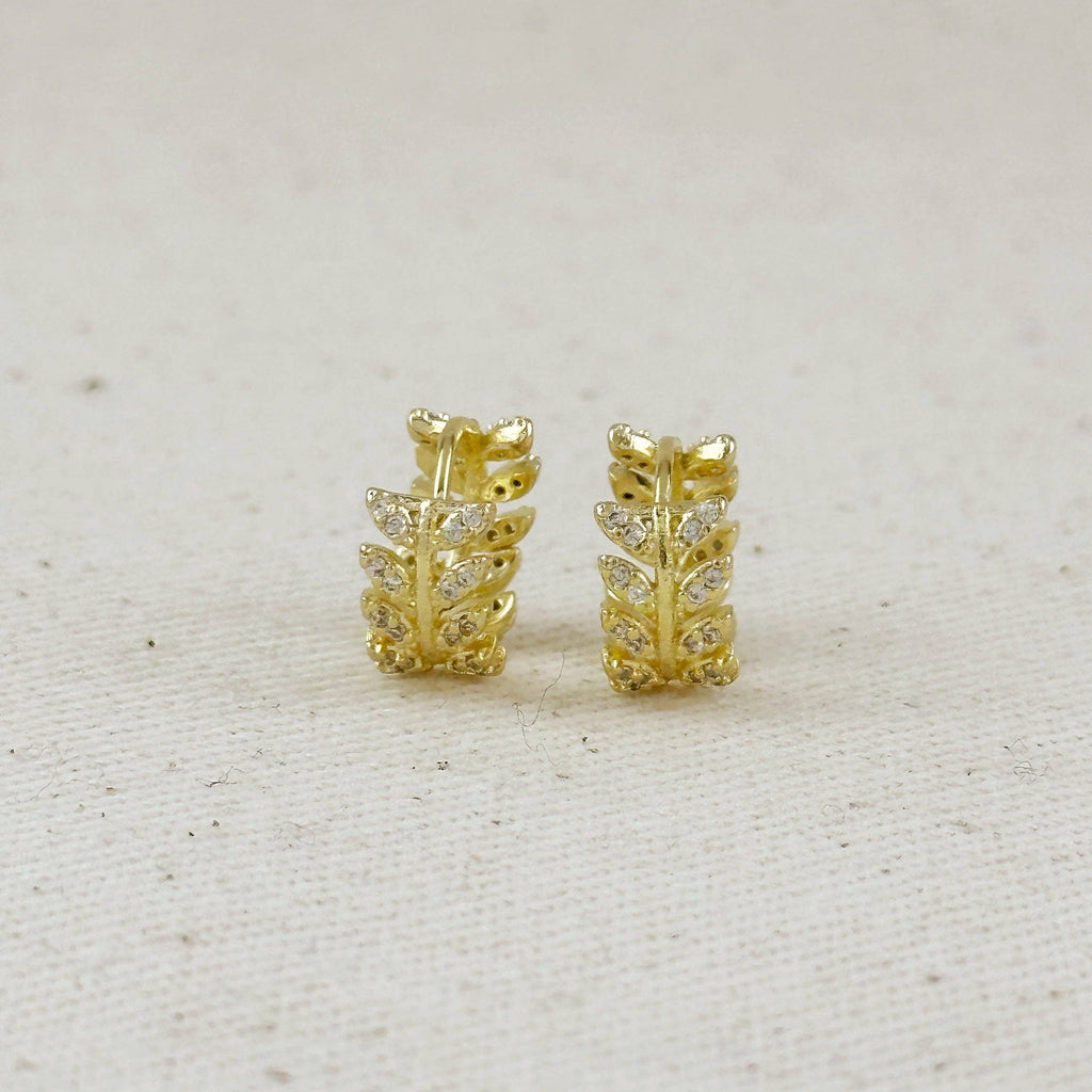 CZ Leaf Clicker Hoop Earrings