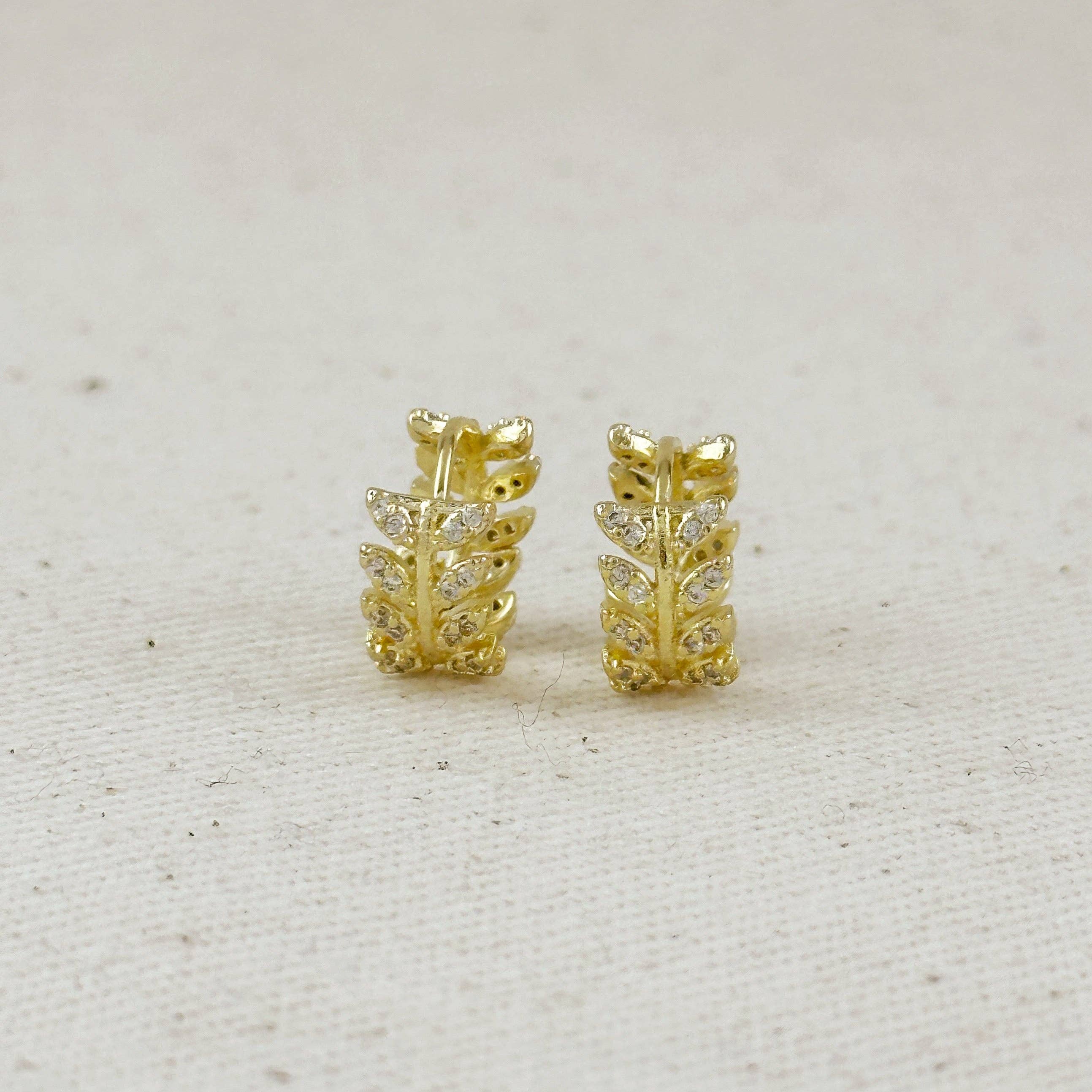 CZ Leaf Clicker Hoop Earrings