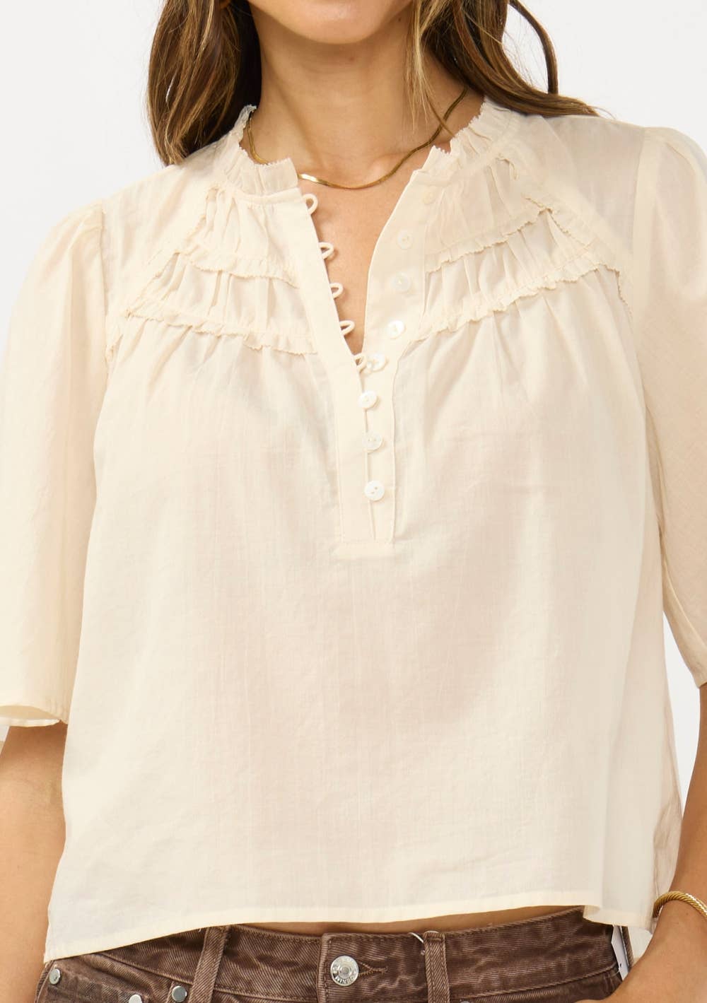 Ruffle Yoke Half Button Top