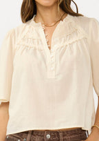 Ruffle Yoke Half Button Top