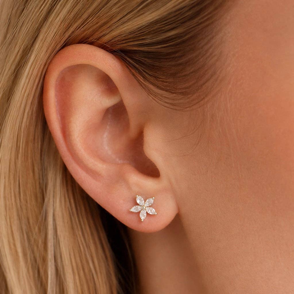 CZ Flower Stud Earrings