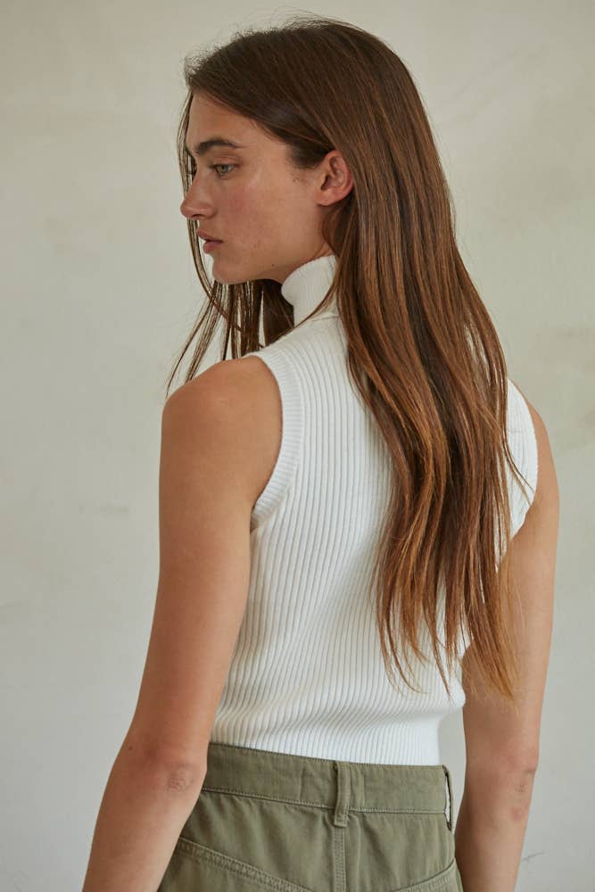 Knit Turtleneck Sleeveless Pullover Top