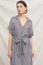 Short Sleeve Striped Button Down Shirt Dress