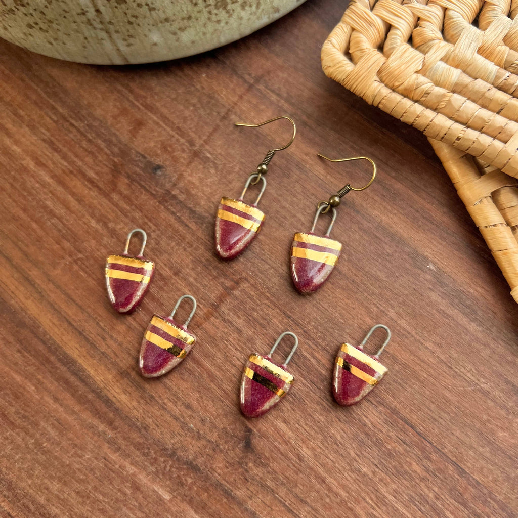 Maroon and Gold Small Drip Earring