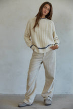 Knit Sweater Cable Crew Neck Pullover